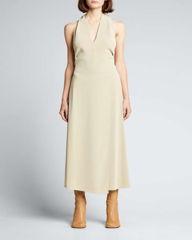 Tie-Back Paneled Halter Midi Dress